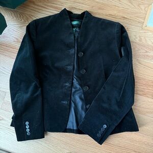 Ralph Lauren Petite Black Velvet Blazer 100% Cotton Size 14P